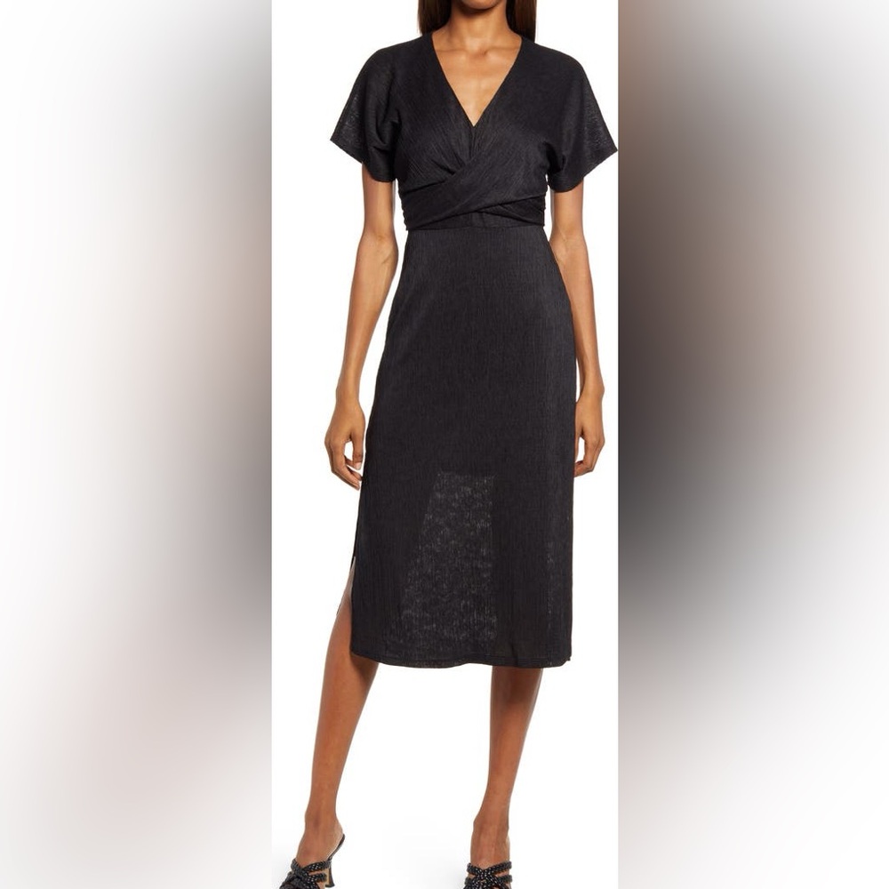 All in Favor Nordstrom Black Phoebe v-neck midi dress